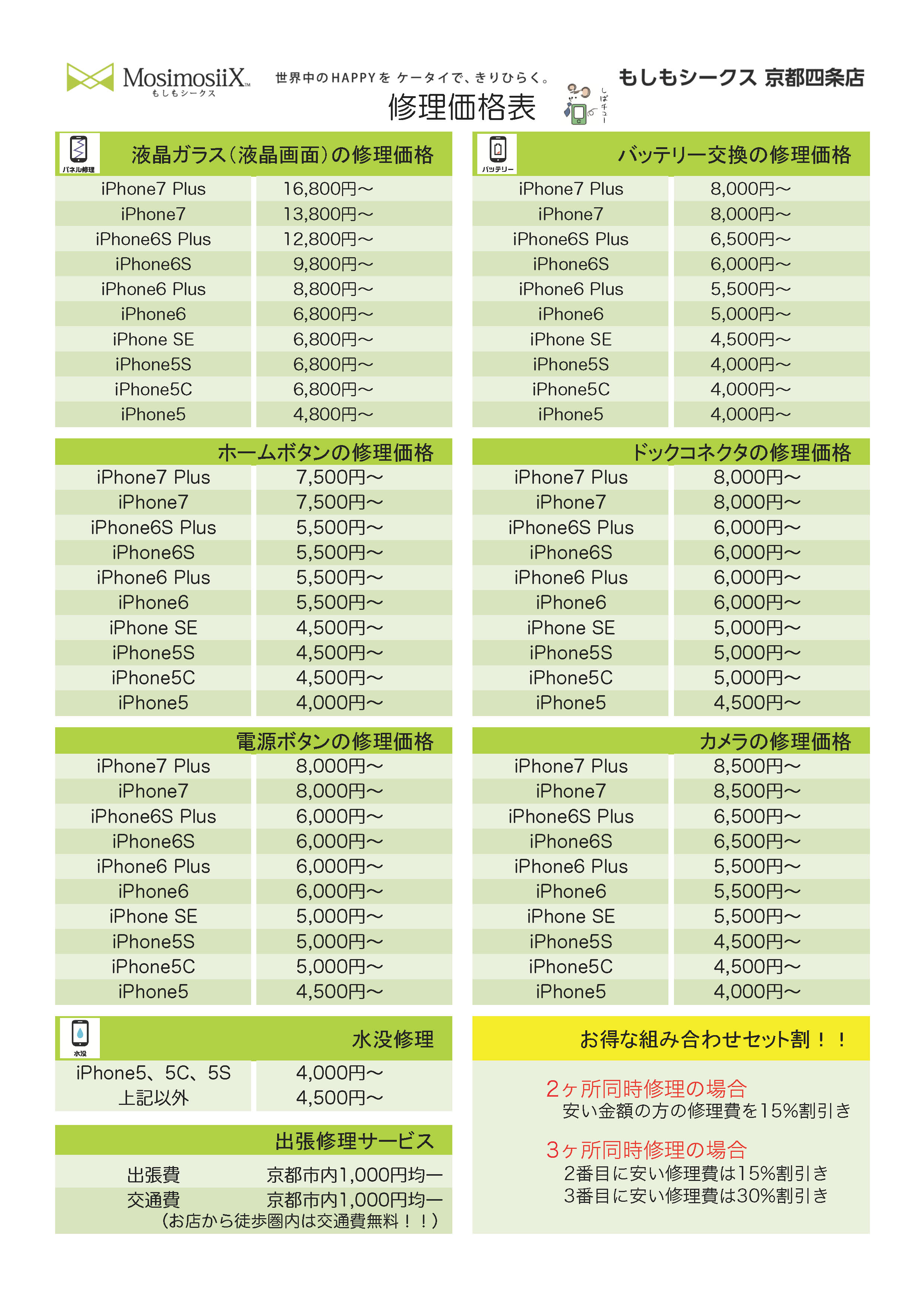 京都の携帯修理価格表