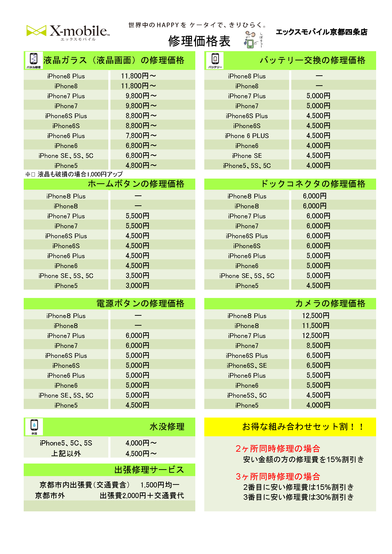京都の携帯修理価格表